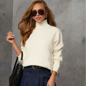 VICI Collection Ivory Knit Mock Neckline Sweater Large NWOT
